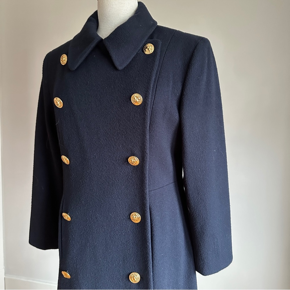 Perry Ellis Navy Wool Coat with Gold Buttons
